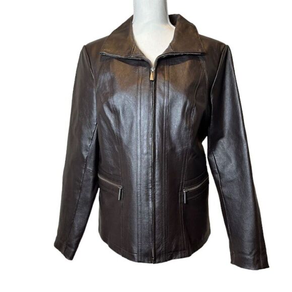 East 5th Leather Coat Fitted Fully Lined Dark Brown Jacket Size Medium - Picture 1 of 14